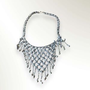 Silver Tone Flower  Necklace Bib Collar Necklace Vintage Belly Dance Boho Vtg